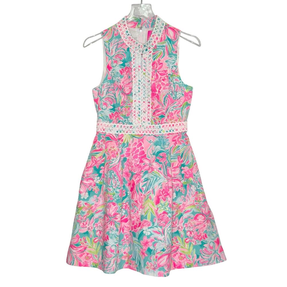 Lilly Pulitzer Franci High Collar Dress 4 Multi Pink Hot On The Scene Preppy